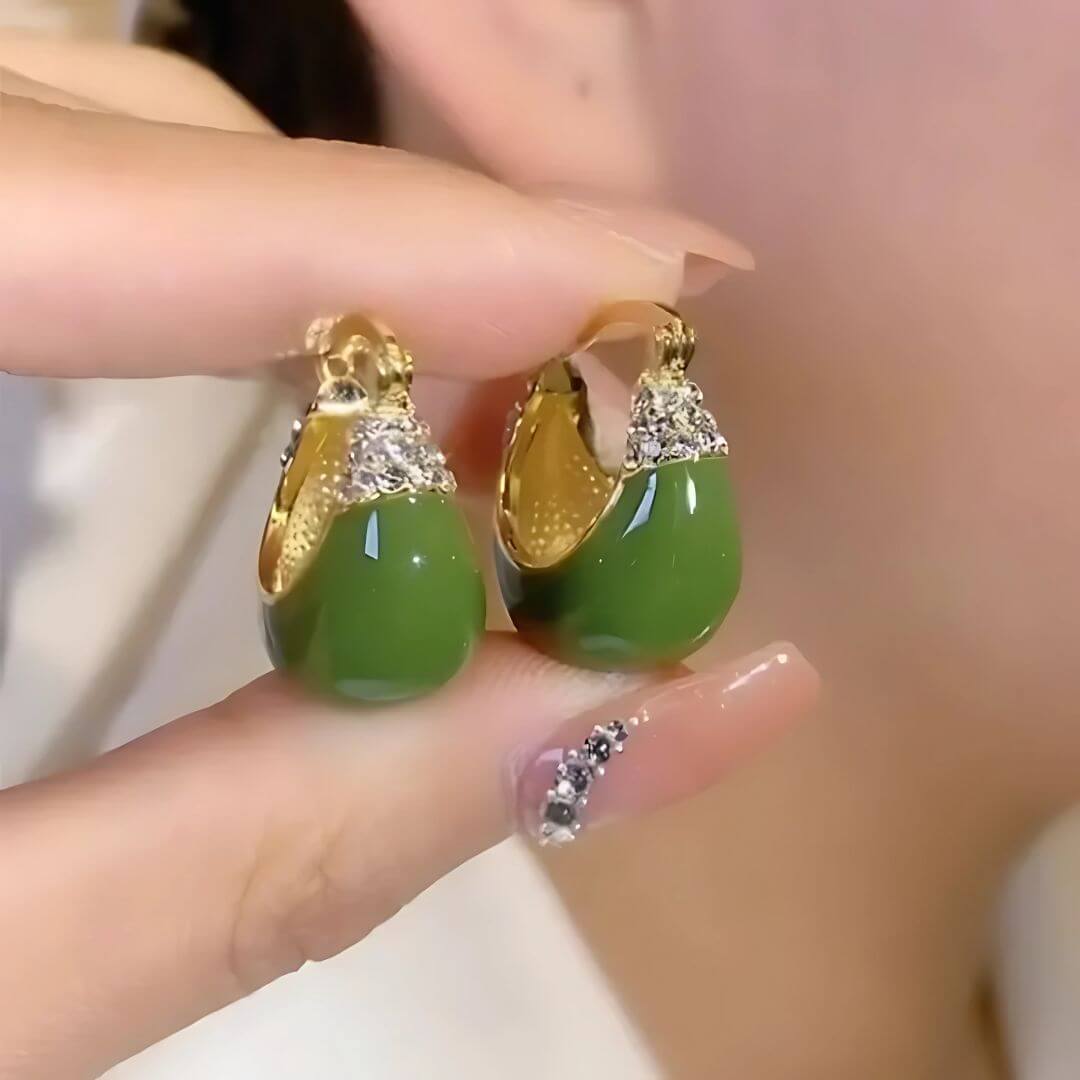 Green Enamel Crystal Drop Earrings - Diane Jewelry