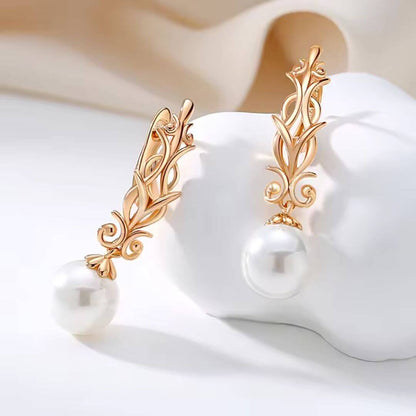 Gold Vine Pearl Drop Earrings - Diane Jewelry