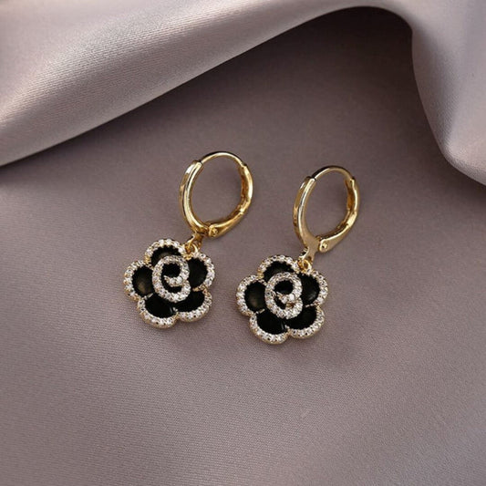 Black Rose Crystal Hoop Earrings - Diane Jewelry