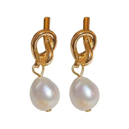 Gold Knot Baroque Pearl Earrings - Diane Jewelry