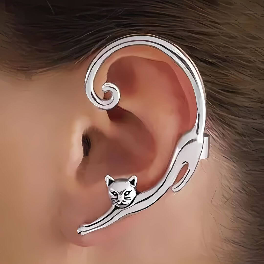 Silver Cat Adjustable Tail Earrings - Diane Jewelry