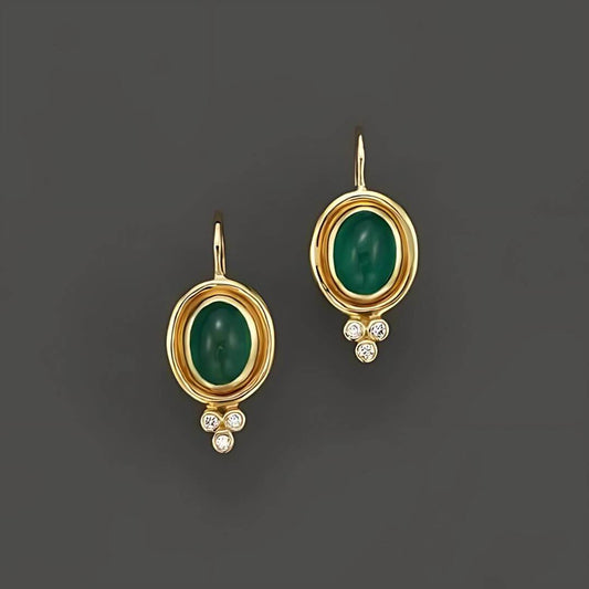 Gold Green Gemstone Drop Earrings - Diane Jewelry