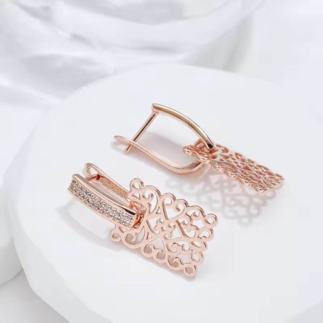 Ornate Rose Gold Dangle Earrings - Diane Jewelry