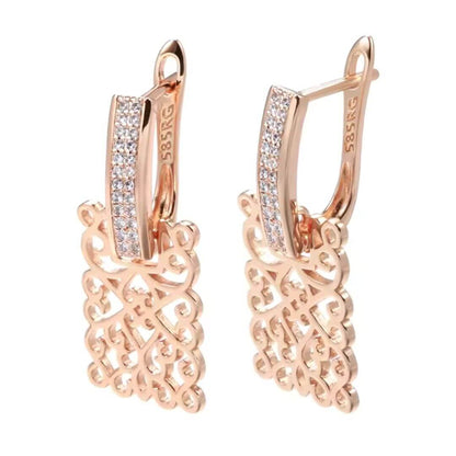 Ornate Rose Gold Dangle Earrings - Diane Jewelry