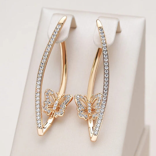 Gold Butterfly Crystal Drop Earrings - Diane Jewelry