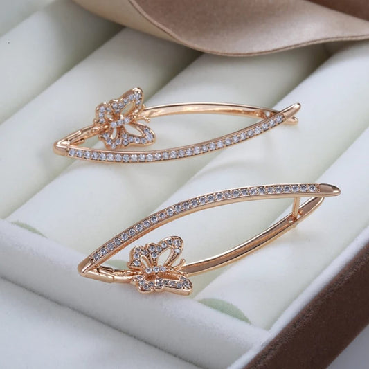 Gold Butterfly Crystal Drop Earrings - Diane Jewelry
