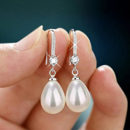 Silver Teardrop Pearl Drop Earrings - Diane Jewelry