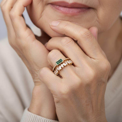 Adjustable Emerald Cut Green Gold Ring Emma & Noah Jewelry