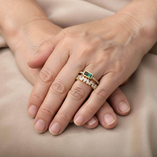 Adjustable Emerald Cut Green Gold Ring Emma & Noah Jewelry