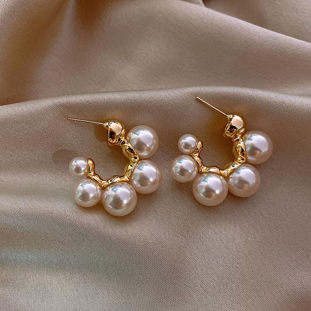 Gold Pearl Cluster Hoop Earrings - Diane Jewelry