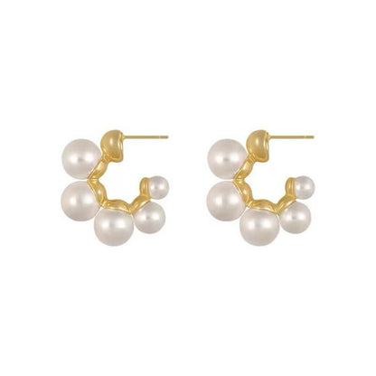 Gold Pearl Cluster Hoop Earrings - Diane Jewelry