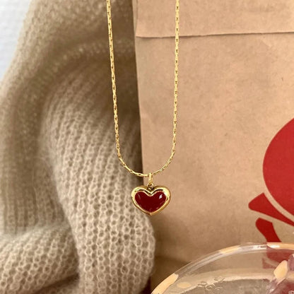 Gold Red Heart Pendant Necklace - Diane Jewelry