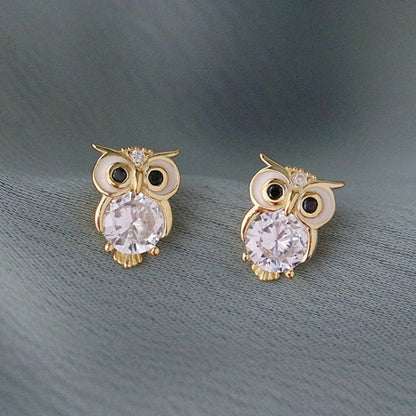 Gold Owl Crystal Stud Earrings - Diane Jewelry