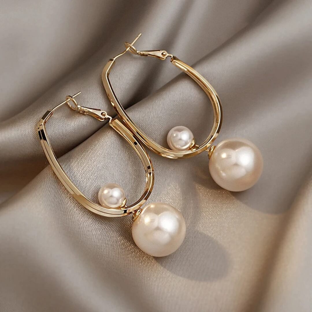 Elegant Pearl Drop Hoop Earrings - Diane Jewelry