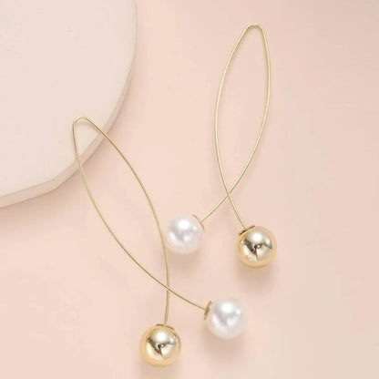 Modern Pearl Long Drop Earrings - Diane Jewelry