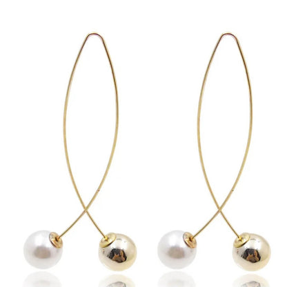 Modern Pearl Long Drop Earrings - Diane Jewelry