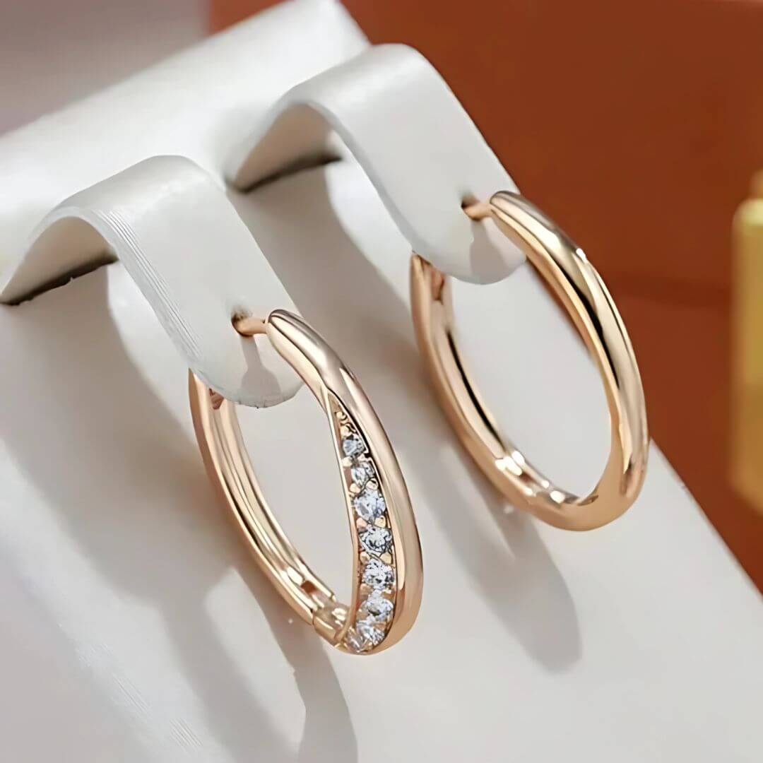 Gold Crystal Accent Hoop Earrings - Diane Jewelry