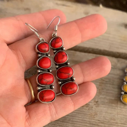 Boho Red Stone Dangle Earrings - Diane Jewelry