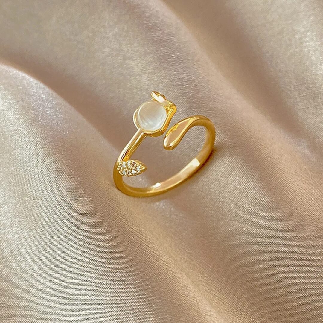 Gold Rose Flower Adjustable Ring - Diane Jewelry