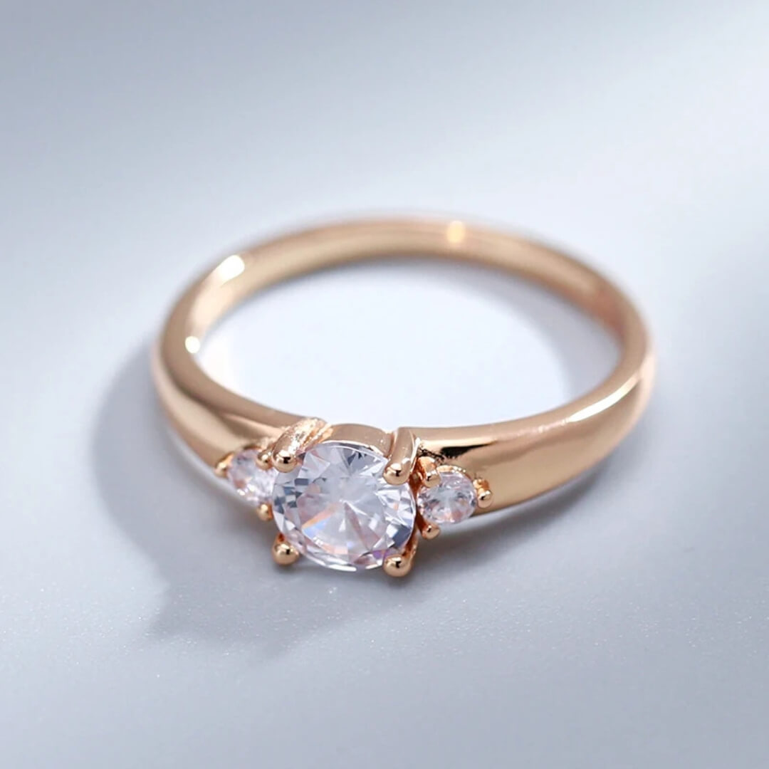 Gold Solitaire Three Stone Ring - Diane Jewelry