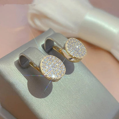Gold Round Pave Clip Earrings - Diane Jewelry