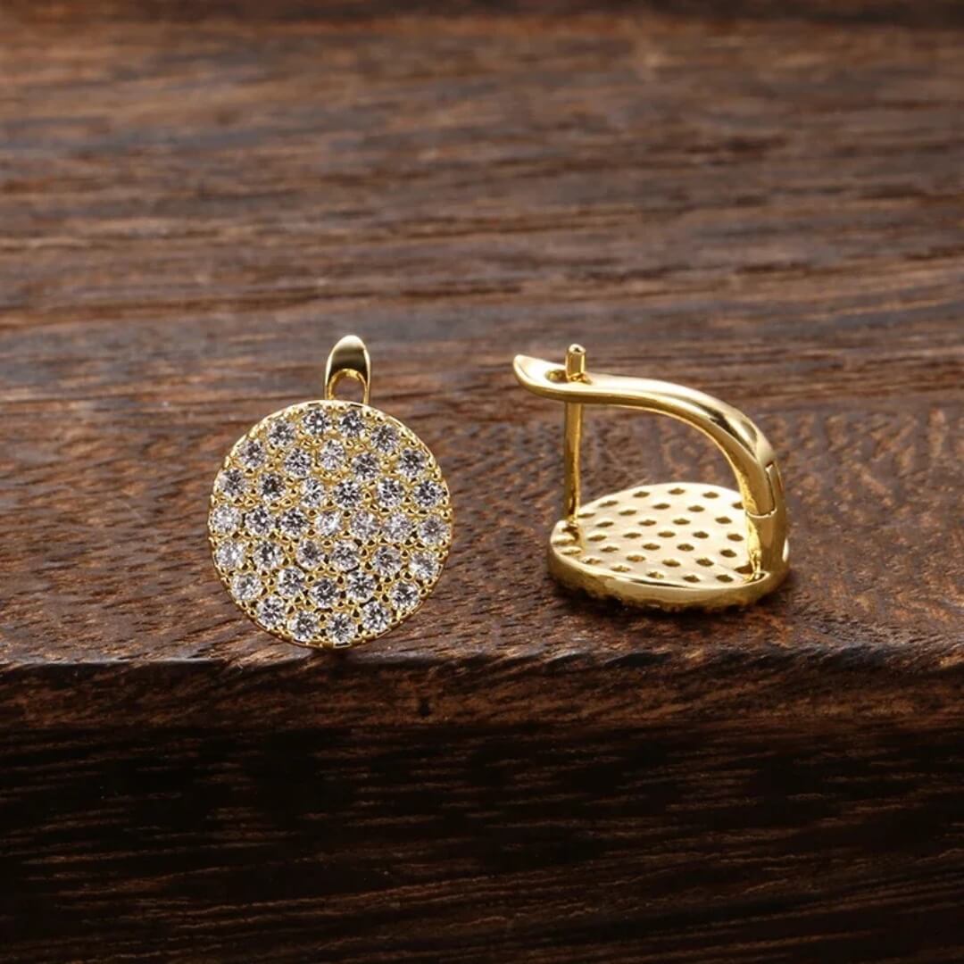 Gold Round Pave Clip Earrings - Diane Jewelry