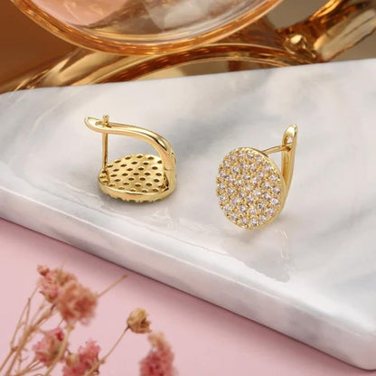 Gold Round Pave Clip Earrings - Diane Jewelry