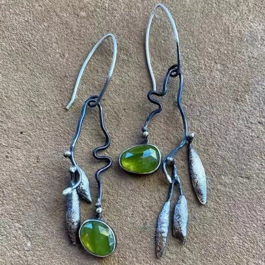 Boho Green Gem Dangle Earrings - Diane Jewelry