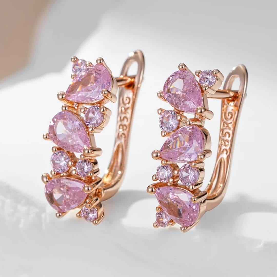 Pink Teardrop Crystal Stud Earrings - Diane Jewelry