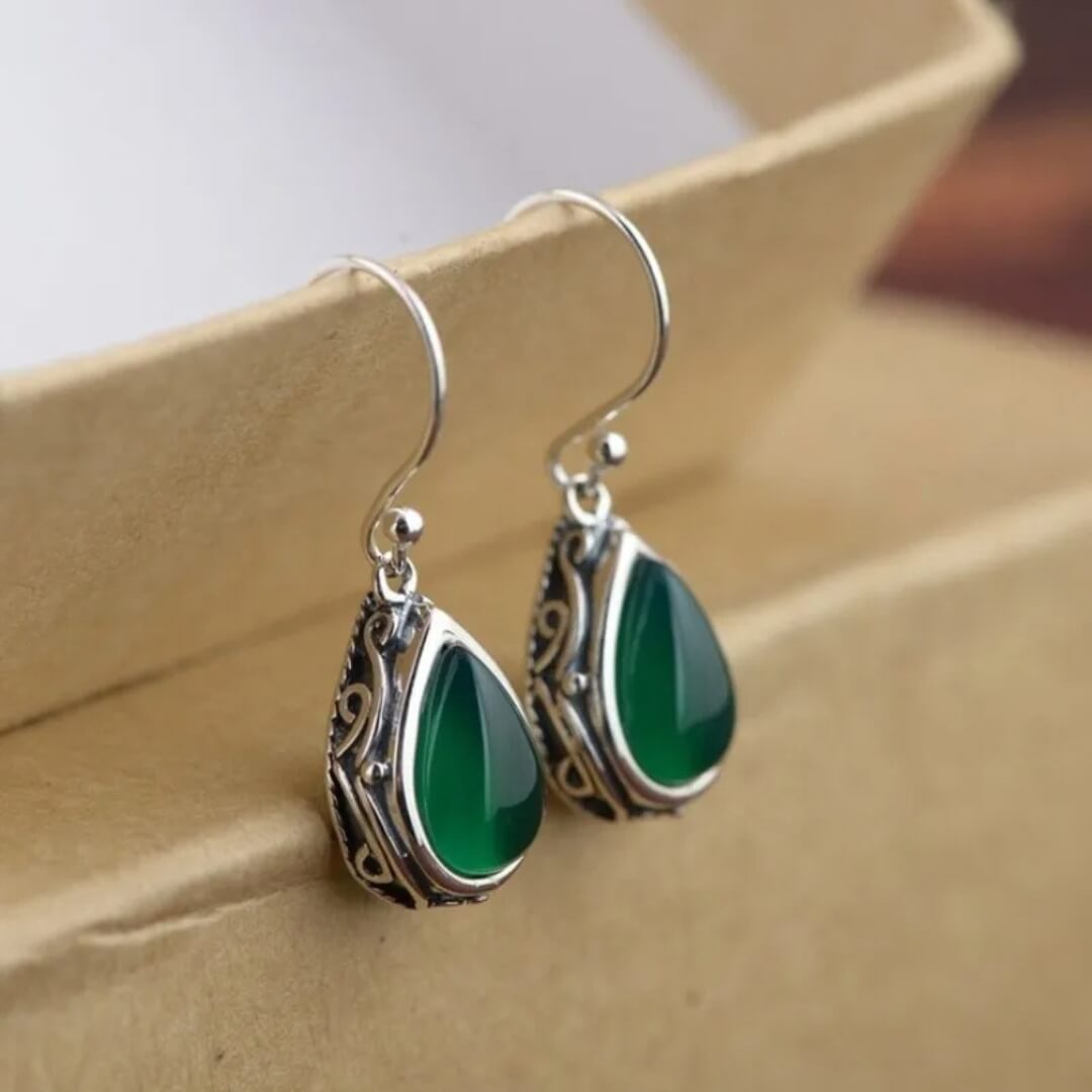 Vintage Green Teardrop Dangle Earrings - Diane Jewelry