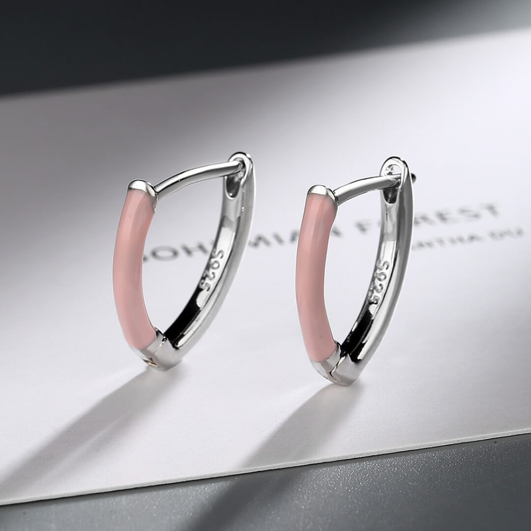Pink Enamel Sterling Silver Hoops - Diane Jewelry