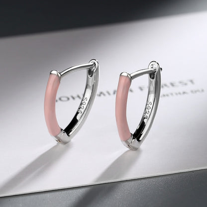 Pink Enamel Sterling Silver Hoops - Diane Jewelry