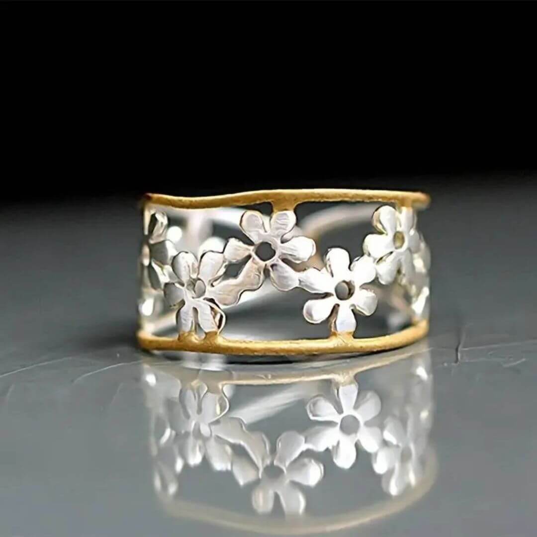 Floral Openwork Silver Band Ring - Diane Jewelry