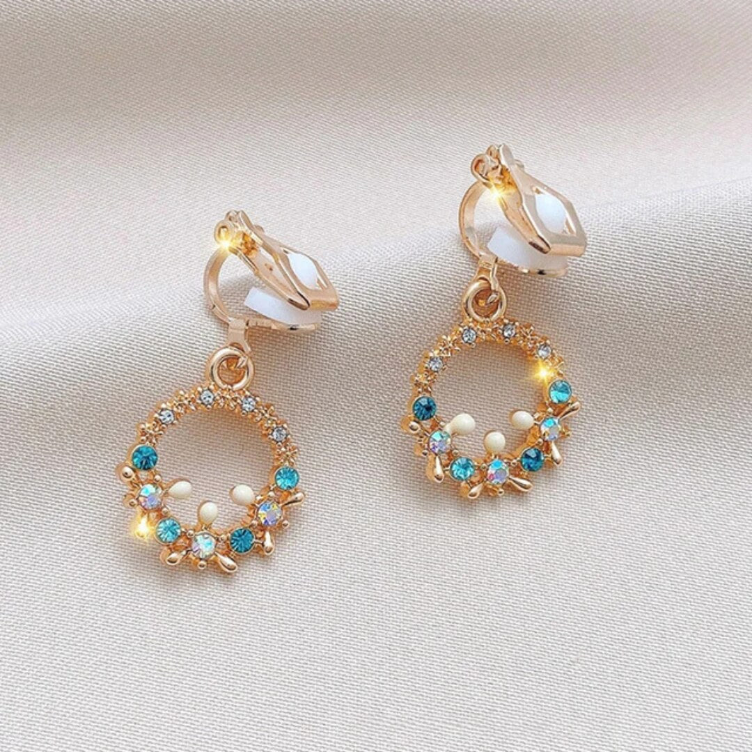 Gold Crystal Clip On Earrings - Diane Jewelry