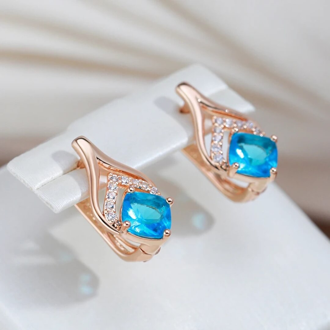 Blue Topaz Gold Drop Earrings - Diane Jewelry