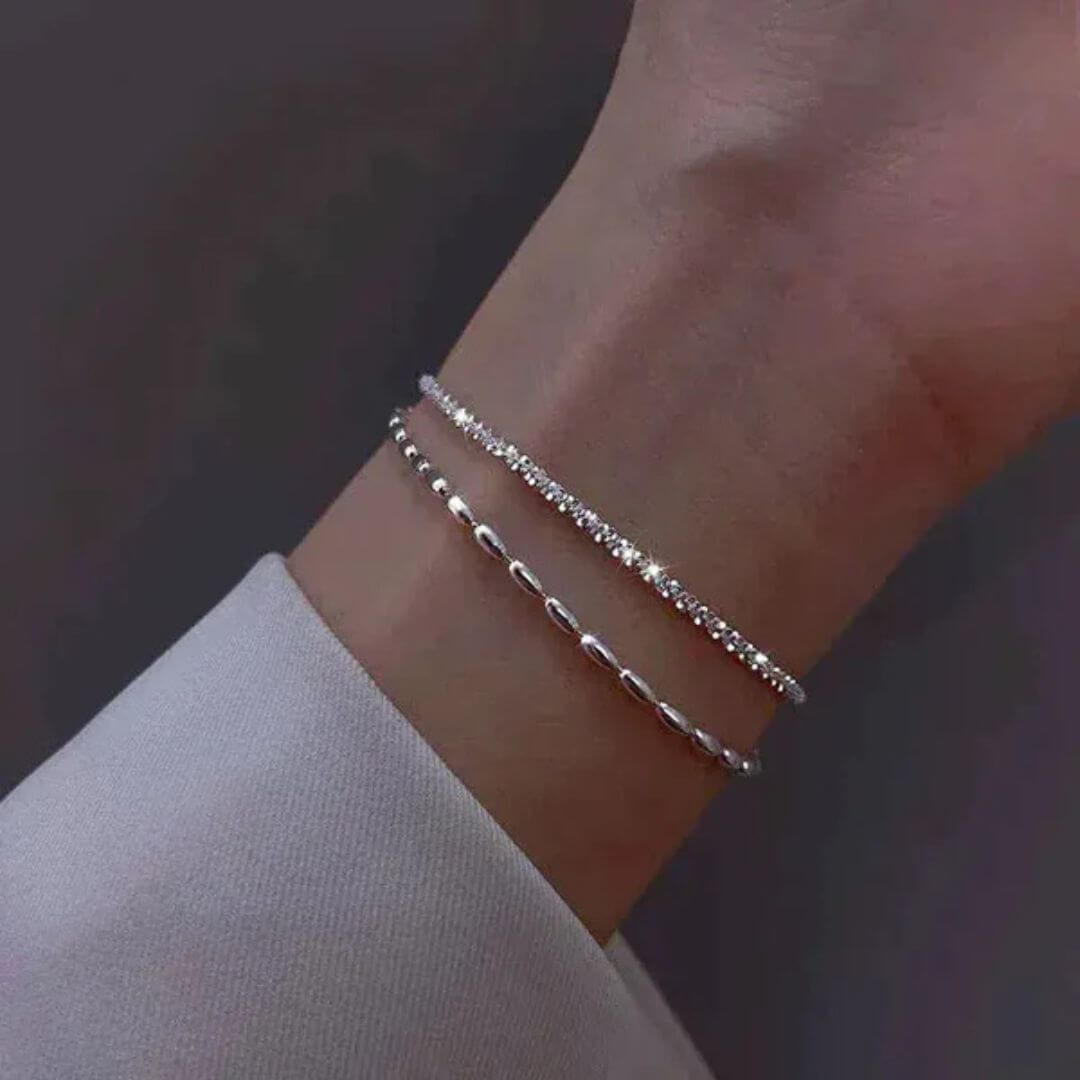 Silver Dainty Chain Bracelet Set - Diane Jewelry