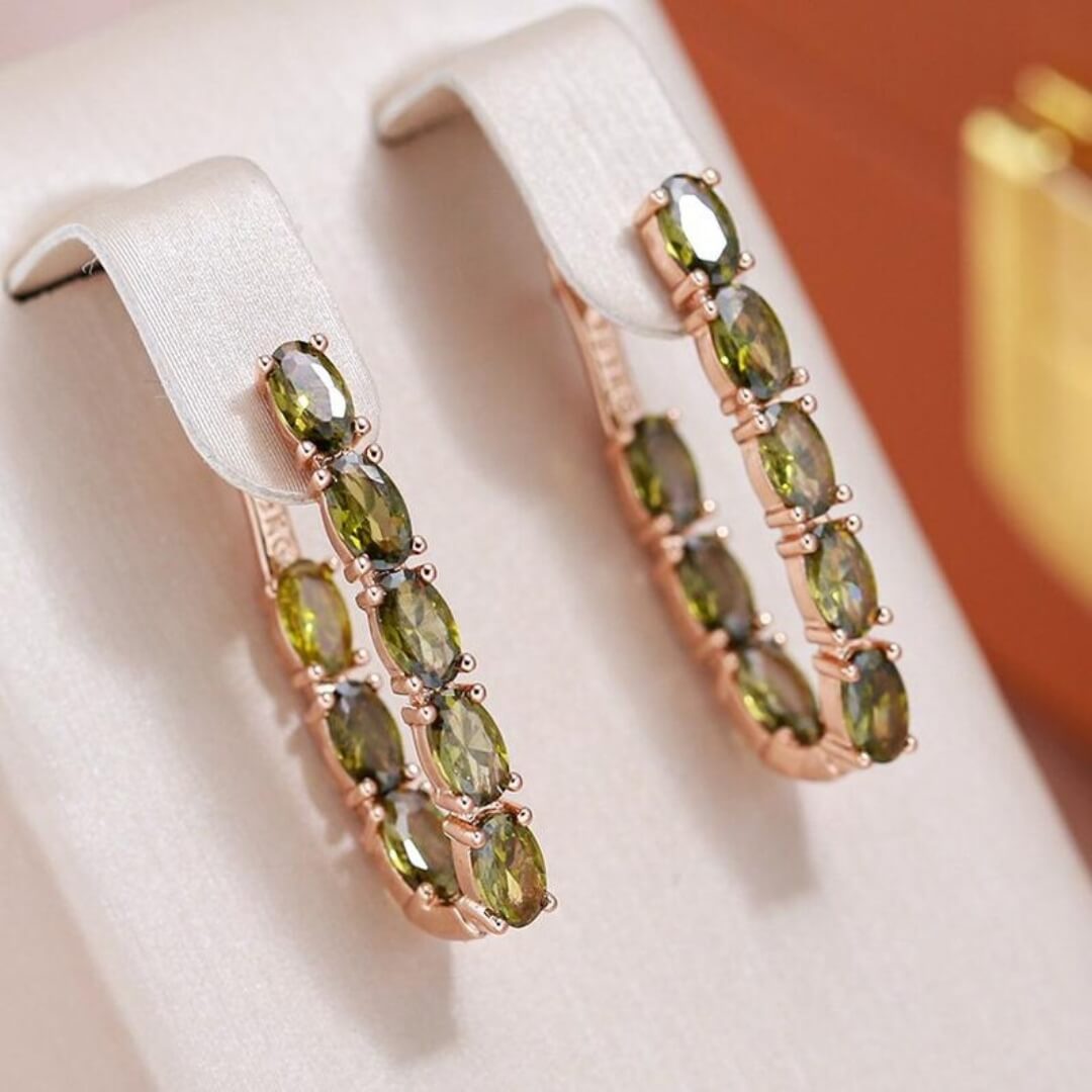 Green Crystal Gold Hoop Earrings - Diane Jewelry