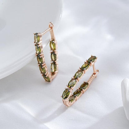 Green Crystal Gold Hoop Earrings - Diane Jewelry