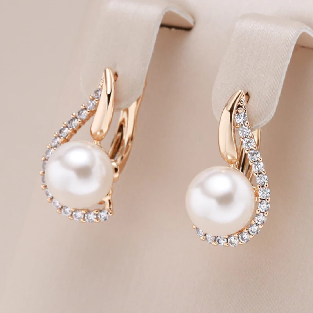 Gold Crystal Teardrop Pearl Earrings - Diane Jewelry