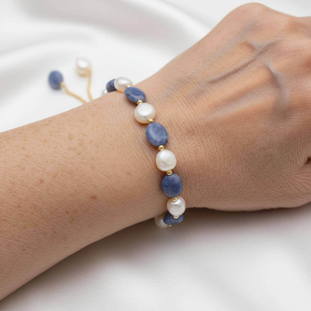 Blue Lapis Pearl Bead Bracelet Emma & Noah Jewelry