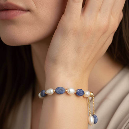 Blue Lapis Pearl Bead Bracelet Emma & Noah Jewelry