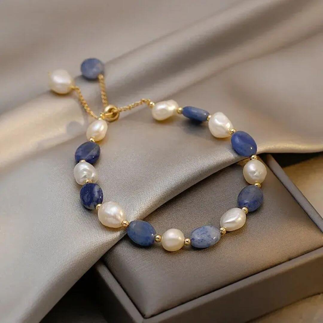 Blue Lapis Pearl Bead Bracelet - Diane Jewelry
