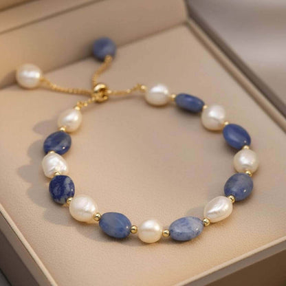 Blue Lapis Pearl Bead Bracelet Emma & Noah Jewelry