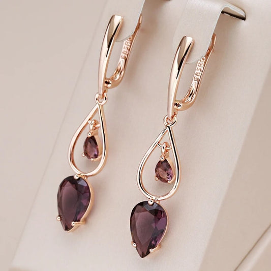 Purple Teardrop Gem Dangle Earrings - Diane Jewelry