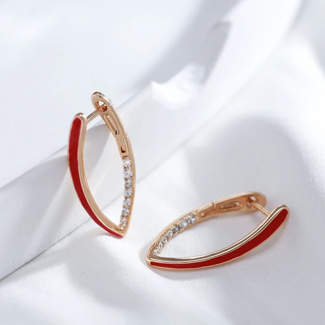 Red Enamel Crystal Hoop Earrings - Diane Jewelry