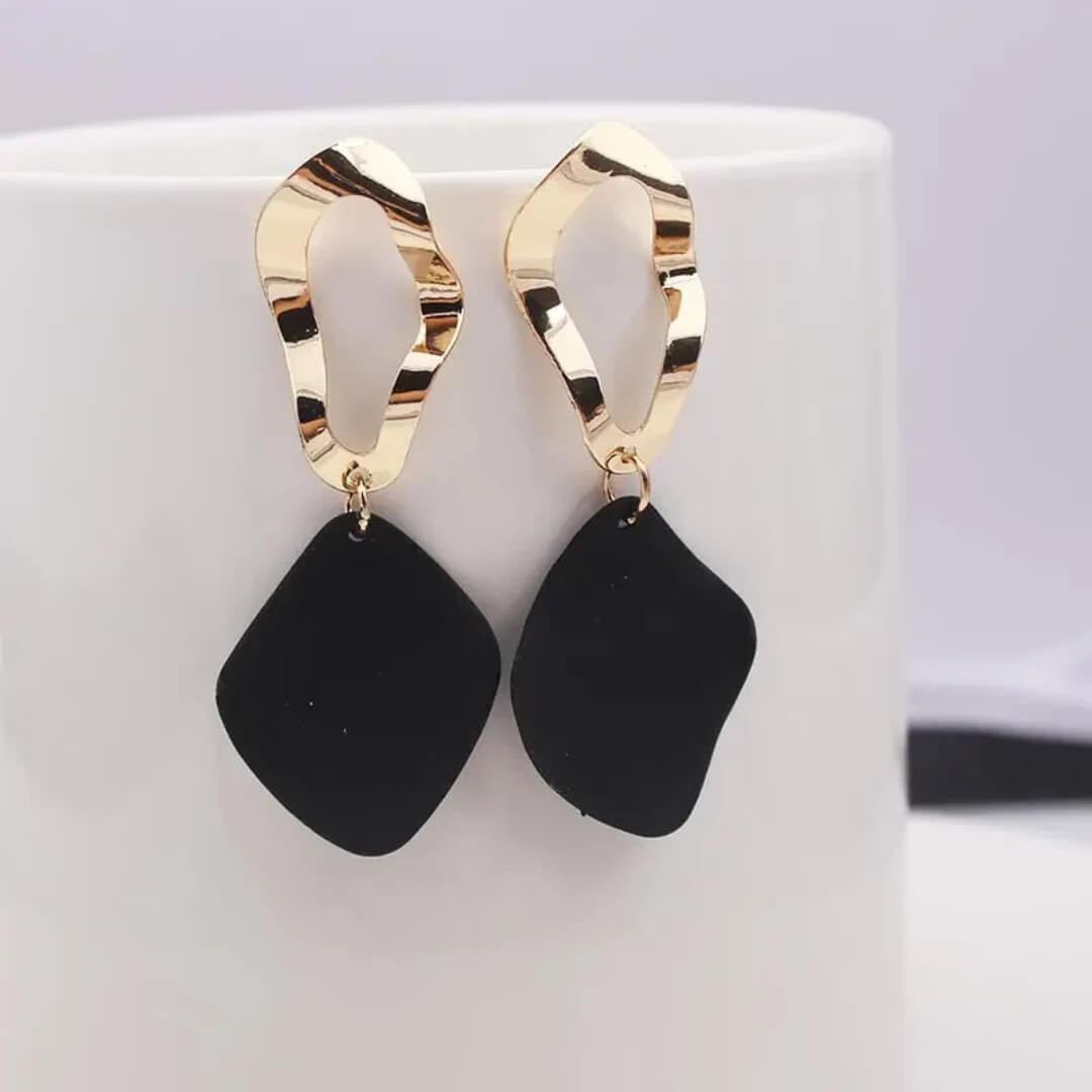Gold Black Geometric Dangle Earrings - Diane Jewelry