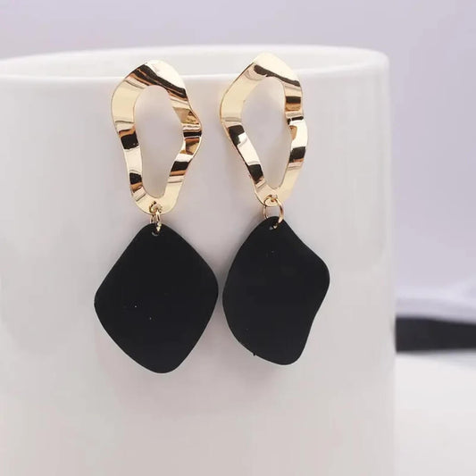 Gold Black Geometric Dangle Earrings - Diane Jewelry