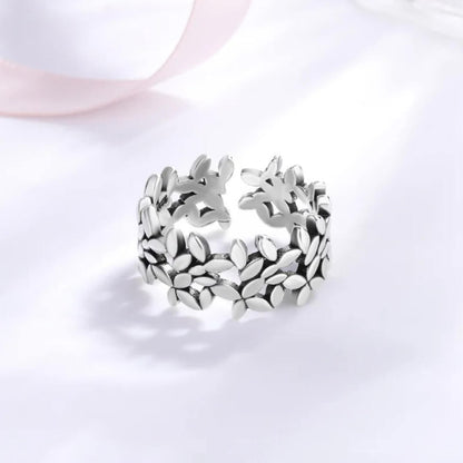 Silver Floral Open Adjustable Ring - Diane Jewelry