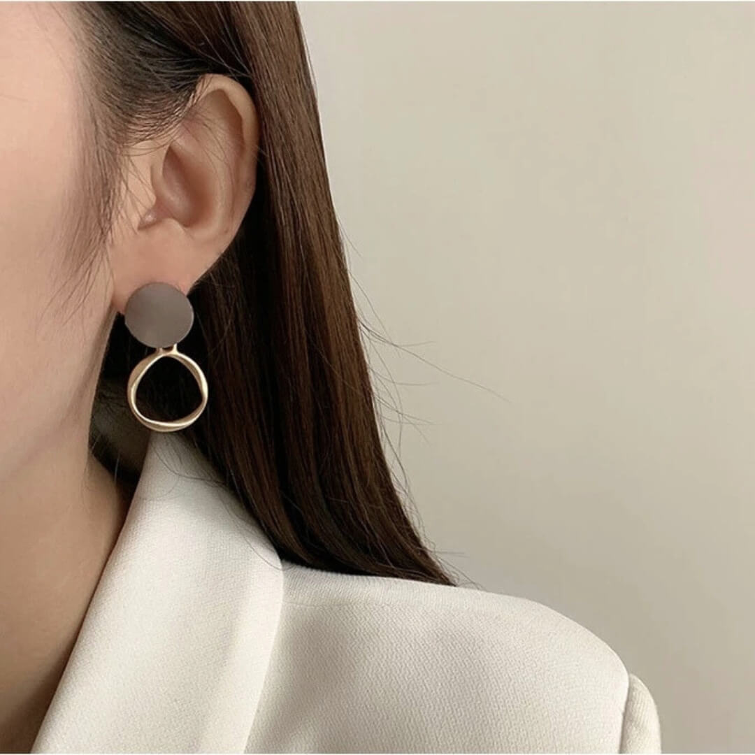 Matte Brown Geometric Drop Earrings - Diane Jewelry