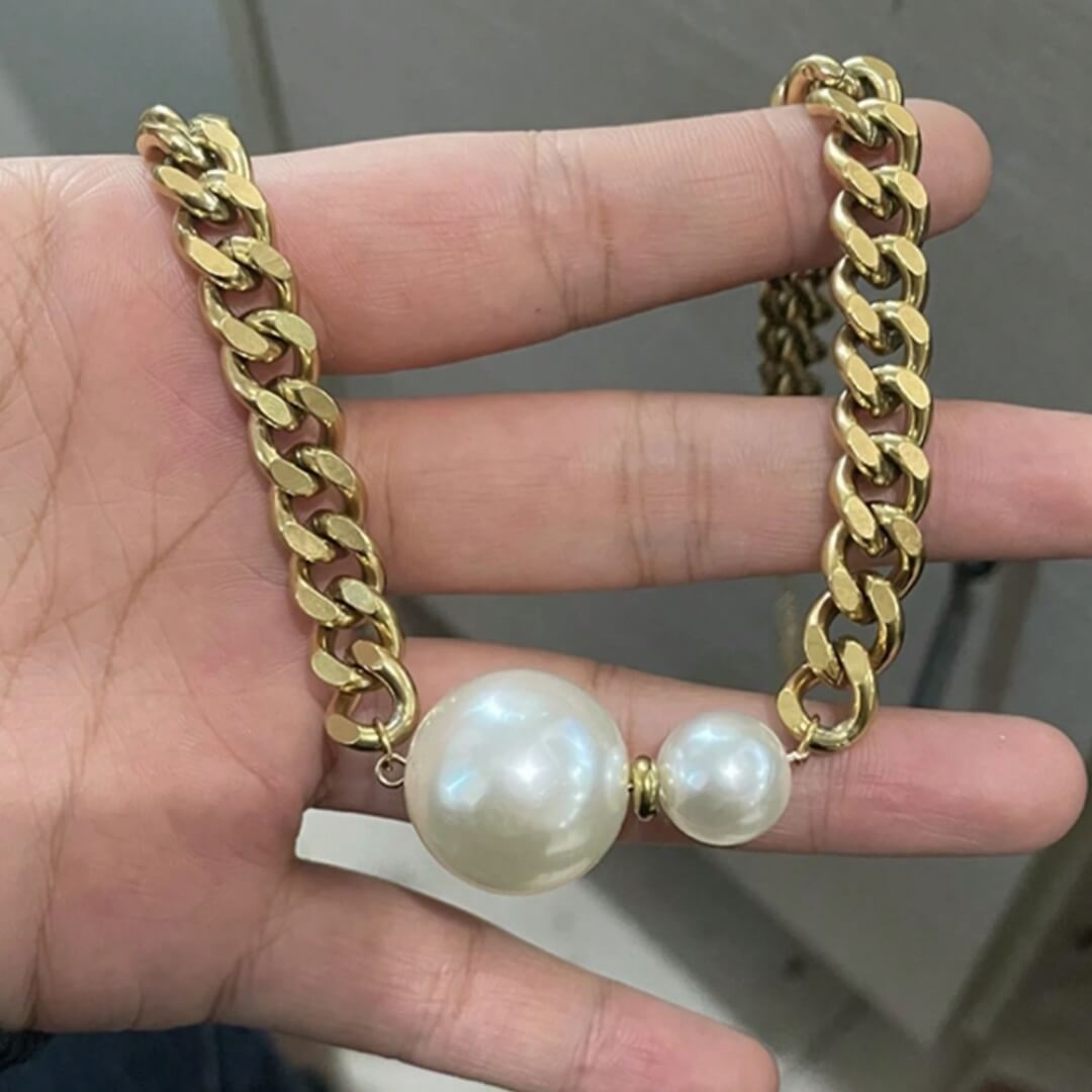 Gold Chunky Pearl Choker Necklace - Diane Jewelry